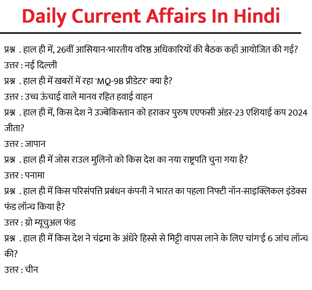 Daily Current Affairs In Hindi